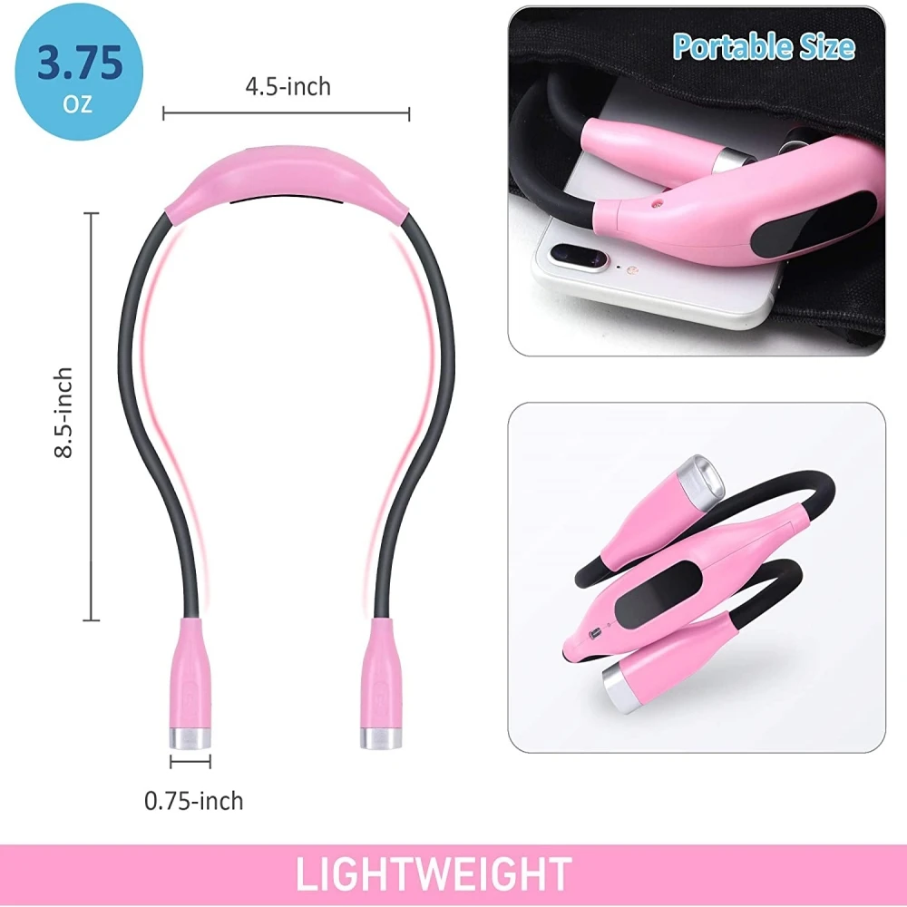 휴대용 목 독서 등 유연한 핸즈프리 책 램프 USB 충전식 참신 침대에서 독서를위한 구부릴 수있는 팔