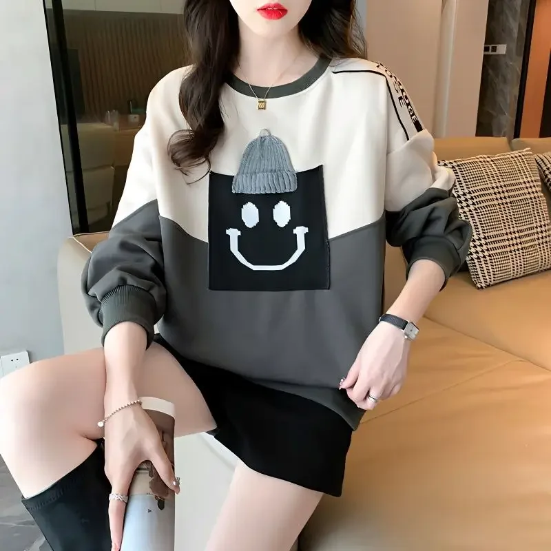 

Round Neck Sweatshirt for Women New Autumn Winter Loose Cute Top Stylish Women's Clothing Korean Fashion Sweaters 2023 Y2k Crop