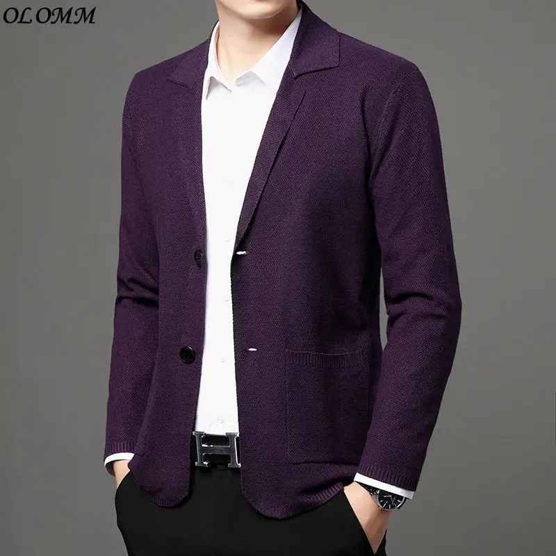 

Knitted Button Cardigan Male Autumn Coat Sweater Elastic Youth Casual Fashion Jumper Clothes Jacket Men Long Sleeve Purple Black