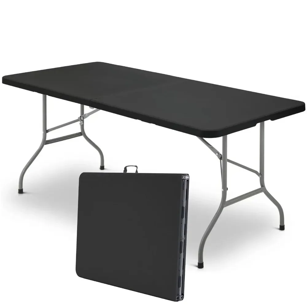 

6 Ft Plastic Folding Table Portable Fold-in-Half Table for Indoor Outdoor, Black Reliable Indoor and Outdoor Black