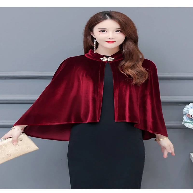 

2023 Spring Autumn New Shawl Foreign Style Cloak New Women Wear Velvet Stand Collar Cardigan Cape