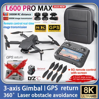 2025 L600 PRO MAX GPS Drone 5G Professionale 8K HD 3 assi Gimbal Antenna Doppia Fotocamera Controllo Schermo Evitamento Ostacoli FPV RC Dron