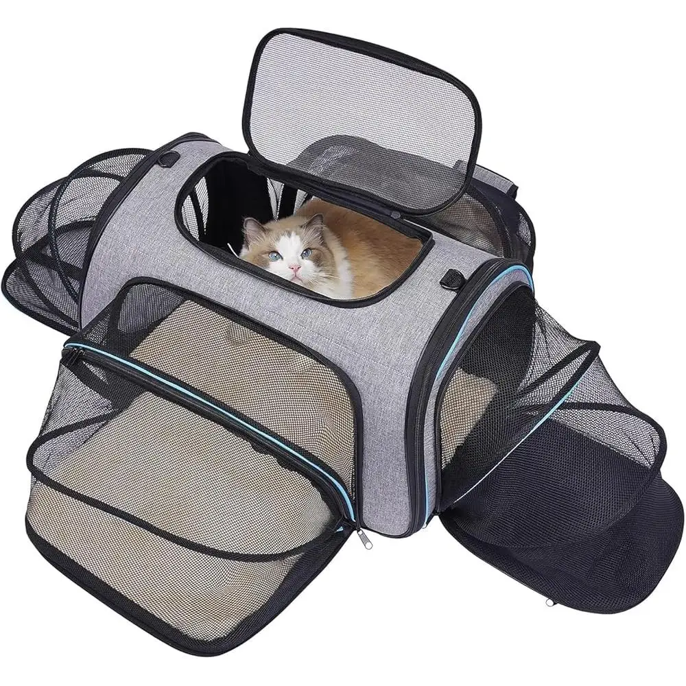 Airline Approved Expandable Soft-Sided Pet Carrier Collapsible Cat Dog Bag with Removable Fleece Pad Multi-Entrance Design
