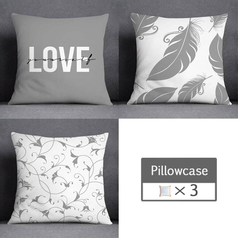 3pcs/lot 45X45CM Gray Lumbar Pillow Case Polyester Geometry Leaf Floral Stripes Plaids Print Sofa Throw Cushion Cover Home Decor 