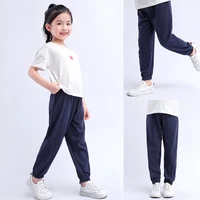 Summer Children Pants 100% Cotton Thin Breathable Prevent Mosquito Pants Kids Solid Color Trousers Boys Girls Long Loose Bottoms 2
