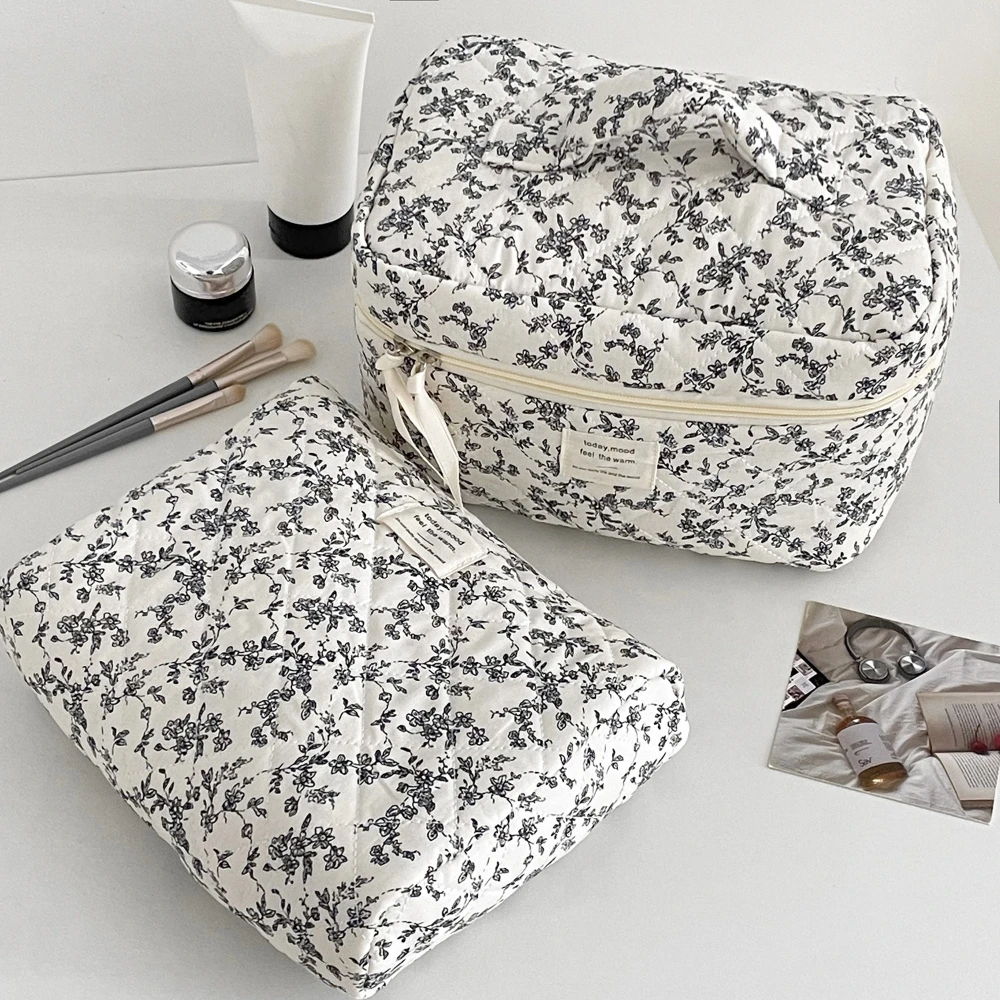 Fashion Ins Black Flower Women Quilting Bags Handbag Travel Organizer Cosmetic Makeup Storage Pouch Portable Zipper Tote Bag