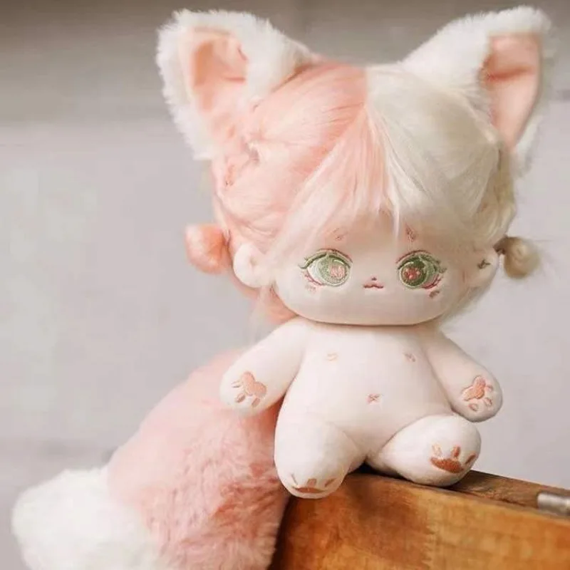 

Limited Stock 20cm No Attribute Pink Kawaii Half Sugar Cotton Doll with Animal Ears Big Tail with Skeleton Doll Collection Gift