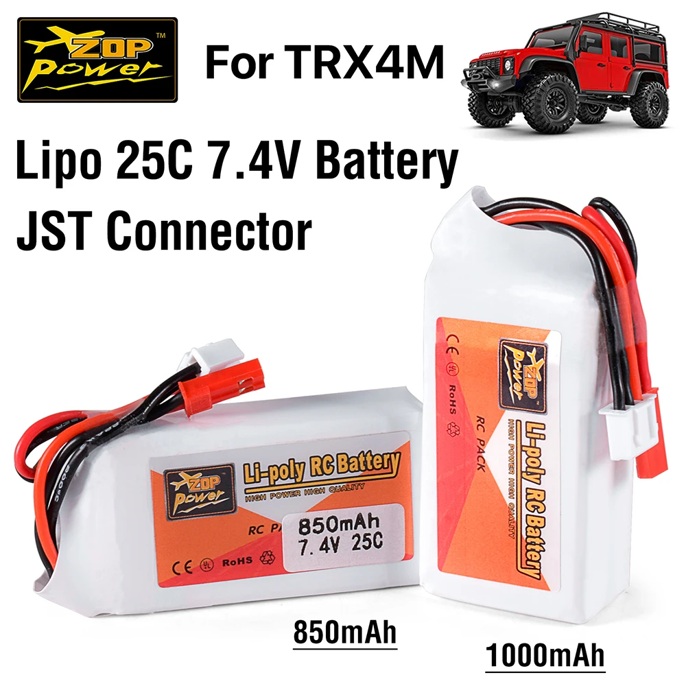 Batterie Lipo 7.4V 850/1000mAh 25C JST pour TRX4M RC Voiture Camion