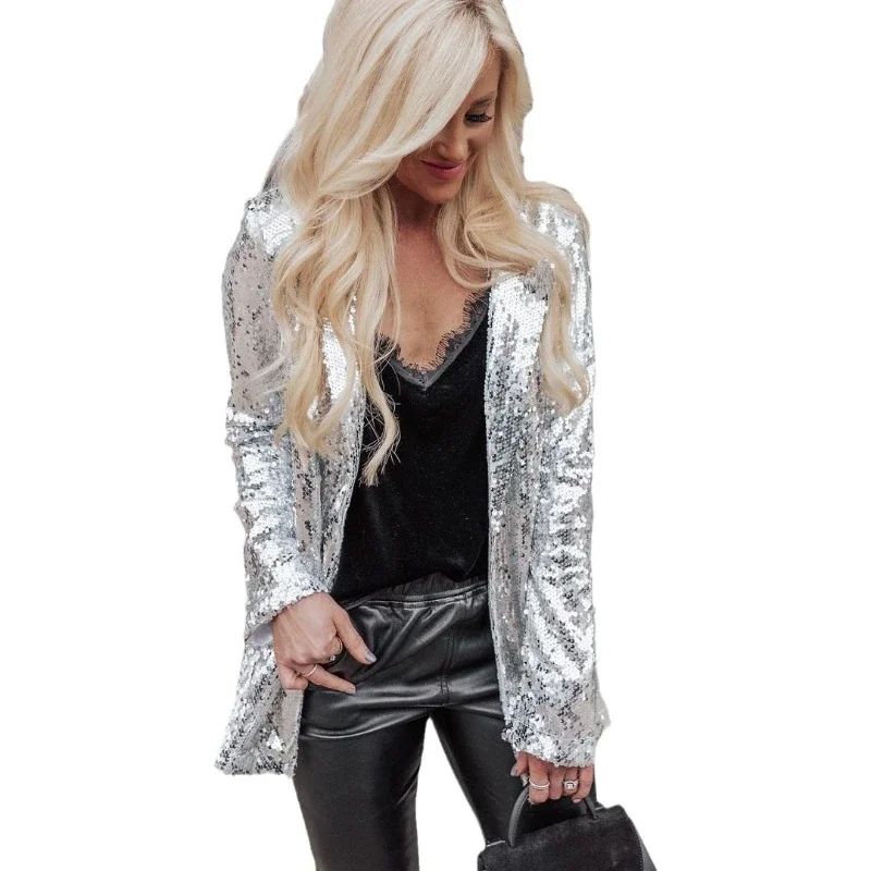 2024 Europe and the United States women's new fashion multi-color sequin long-sleeved temperament small suit jacket