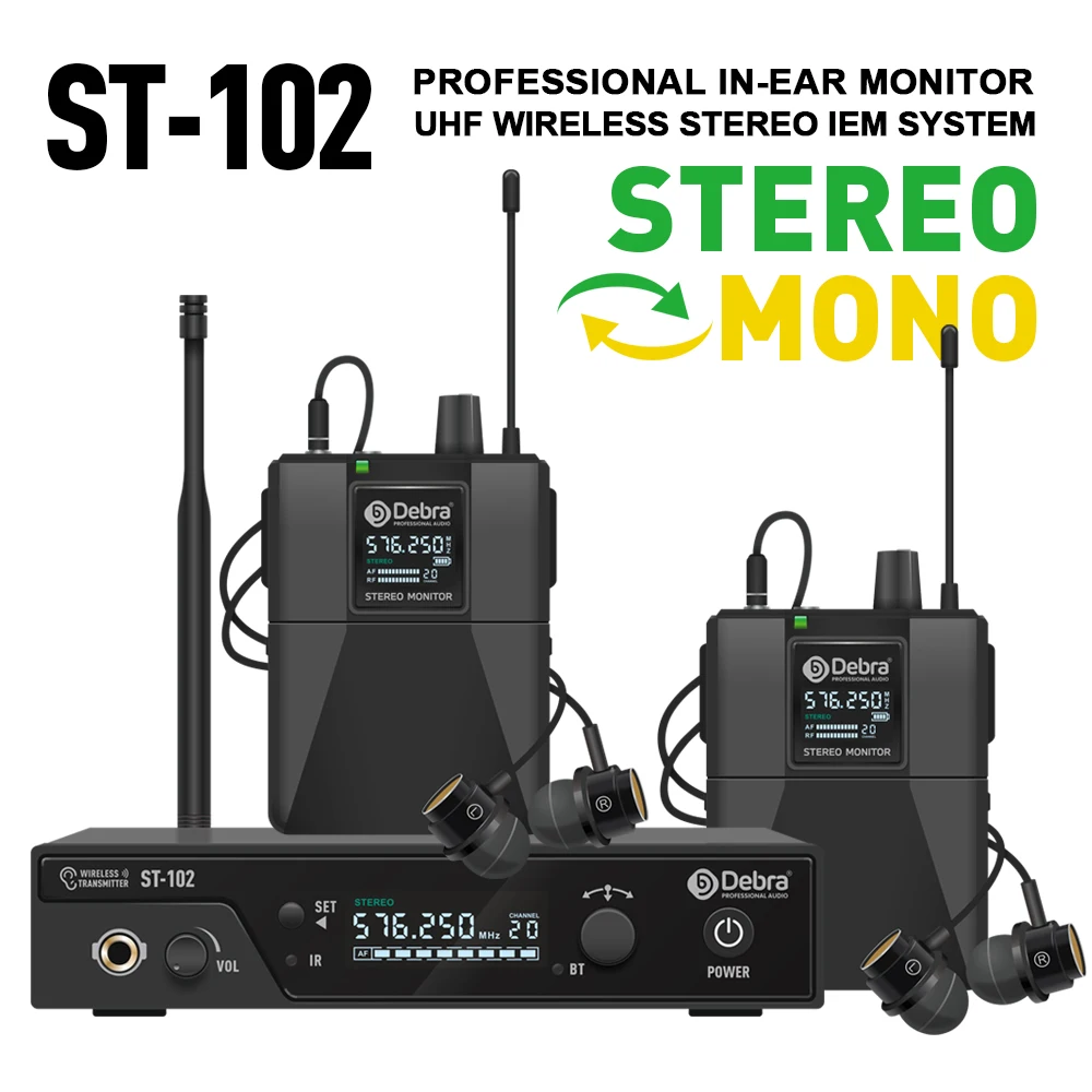 

Debra Audio ST-102 Stereo Wireless In-Ear Monitor System for Professional Stage recording studio drummer instrument