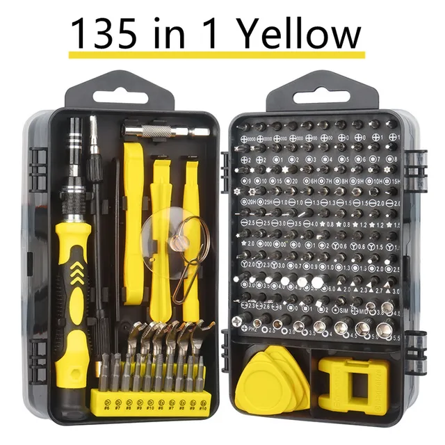Mini Precision Screwdriver Set Magnetic,135/115 in 1 Electronic Repair Tool Kit for Iphone,Computer,Laptop,Tablet,Android 135 in 1 Yellow