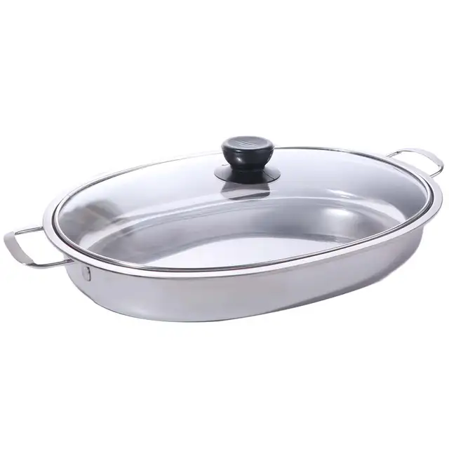 Multipurpose Stainless Steel Oval Grilled Fish Pan Deepened Rust-proof Fish Steamer with Lid with Handle Hot Pot Commercial Multipurpose Stainless Steel Oval Grilled Fish Pan Deepened Rust-proof Fish Steamer with Lid with Handle Hot Pot Commercial