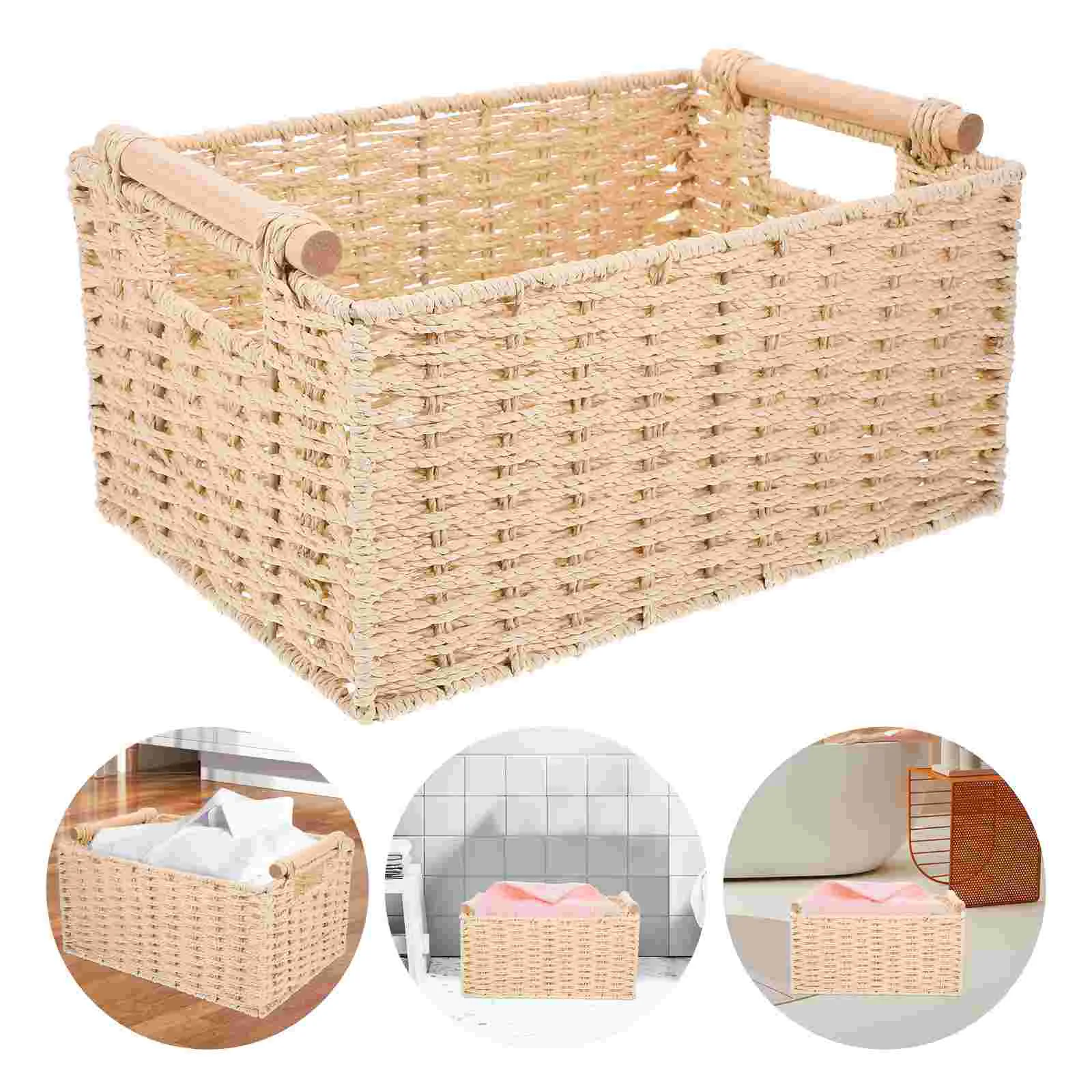 

Desktop Woven Basket With Handle Sundries Storage Basket Tabletop Organizer