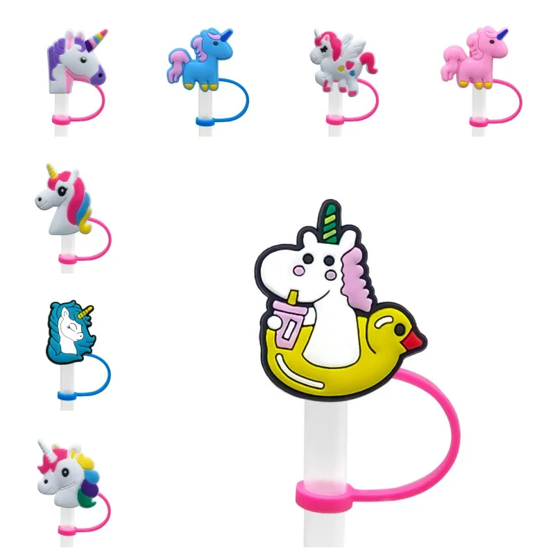 

20PCS PVC straw tip kawaii horse anime straw charms protector Reusable Airtight Dust Cap Splash Proof Drinking Straw toppers