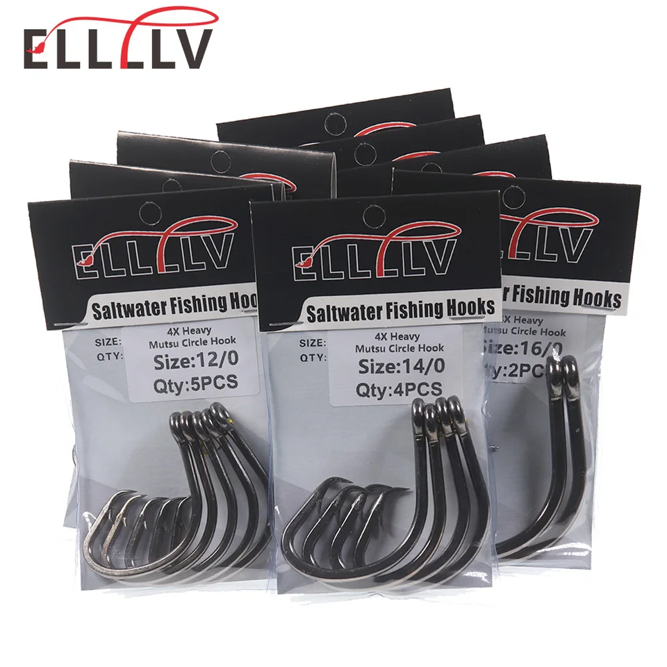 Elllv 8/0 - 14/0 Saltwater 3X Strong Inline Circle Hook  Corrosion-resistance Big Size Fishing Hook for Snapper Tuna Shark