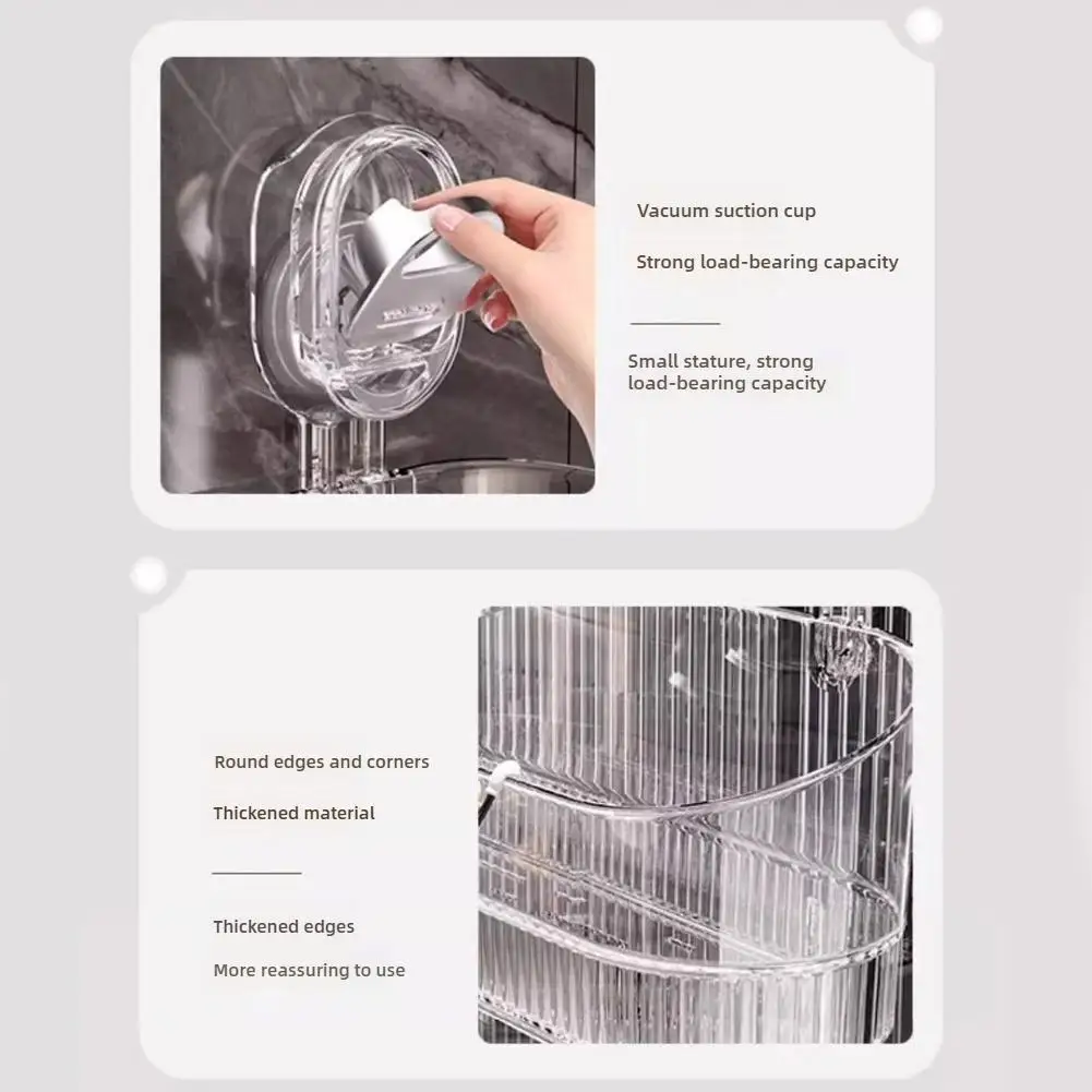 Multi-functional Suction Cup Wall Shelf Perforation Free Drain Kitchen Storage Organizer for Toiletries Bathroom Accessories 5