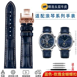 Premium Cowhide Leather Watch Strap with Butterfly Buckle - Available in 19mm, 20mm, and 21mm Sizes - 20mm (Blue Rose gold pin)
