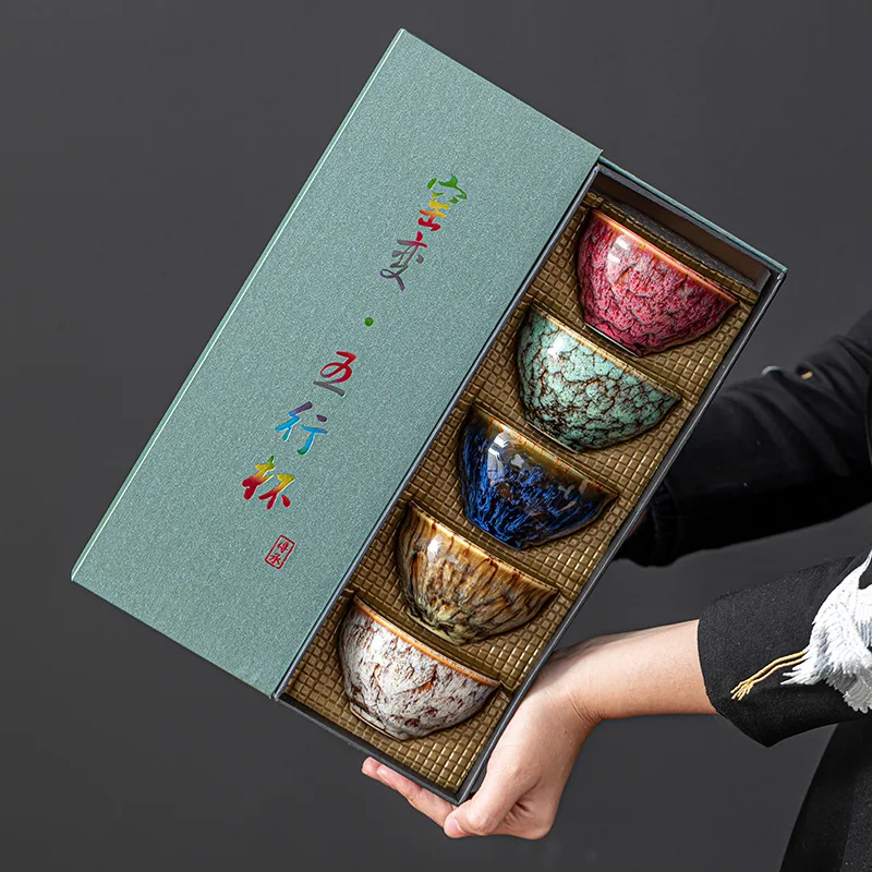 Kiln change teacups five rows of cups gift box set companion set of tealight ceramics