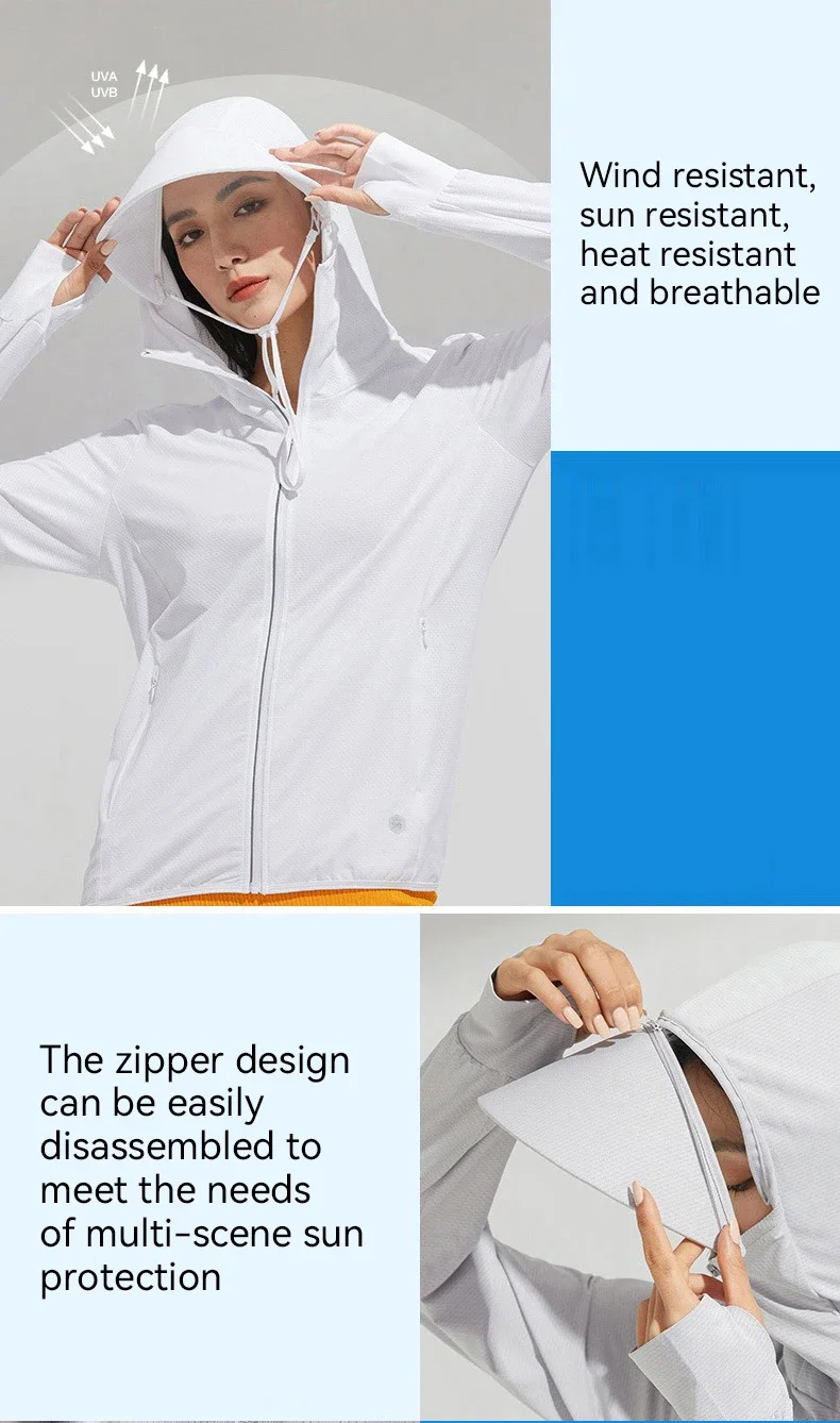 Summer sun protective clothing ultra-thin breathable sun protective clothing women's UV-proof large size hooded ice silk skin cl
