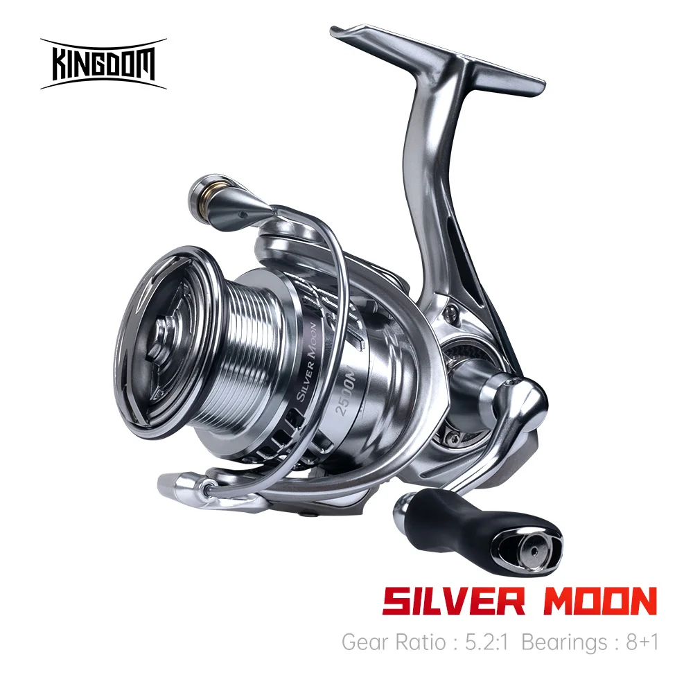 KINGDOM Silver Moon Spinning Fishing Reel 5.2 1 Gear Ratio 9KG Max Drag 8+1BB Carbon Nylon Body