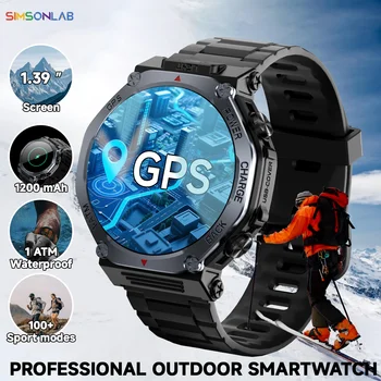 NEW Military GPS Smartwatch Android/IOS with 1.39''Screen 1200mAh Big Battery Bluetooth LED Light Wireless Call  for Camping Man 1