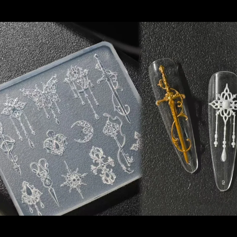 2PCS 네일 실리콘 몰드 조합 레트로 바로크 양각 유럽 쉘 조각 패턴 입체 네일 장식