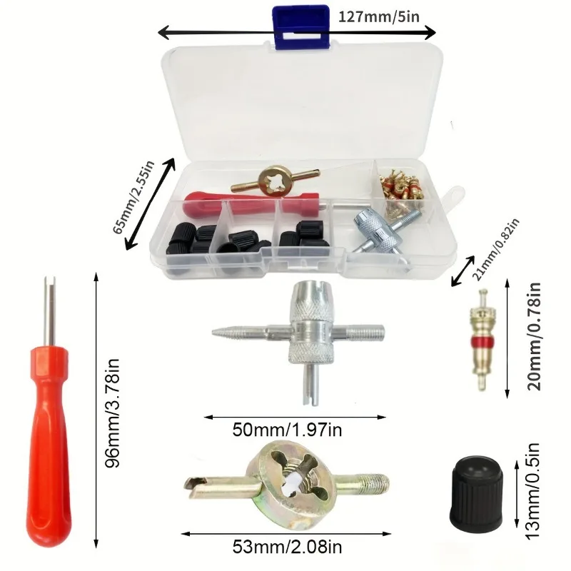 33pcs 자동차 타이어 밸브 코어 분해 도구 타이어 수리 도구 미국 Dustoof 밸브 자동 오토바이 자전거 액세서리에 적합