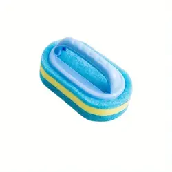 Enhanced Cleaning Brush with Handle - Heavy-Duty Sponge for Kitchen and Bathroom Stain Removal (Blue)
