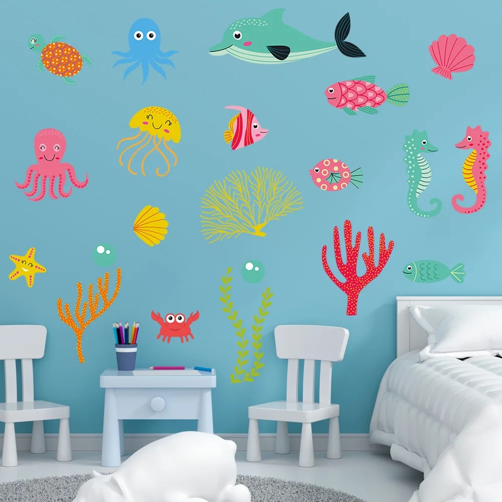 color Cartoon underwater world animals green light luminous stickers children's room kindergarten classroom luminous stickers luminous wall stickers fluorescent stickers