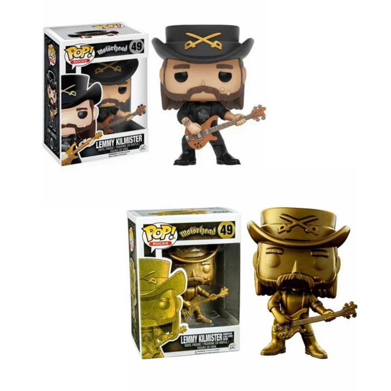 FUNKO POP Rock Motorhead Gold Lemmy Kilmister 49# Figuras de vinilo de PVC Colección exclusiva de HOT TOPIC Modelo de juguetes para niños