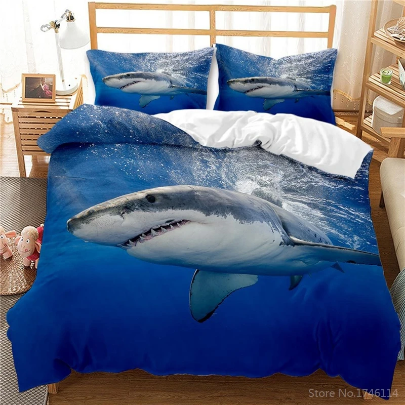 

3D Shark In Ocean Big Fish Bedding Set Quilt Cover Pillowcase Duvet Cover Set Home Textile Bedclothes Twin Full Queen King Size