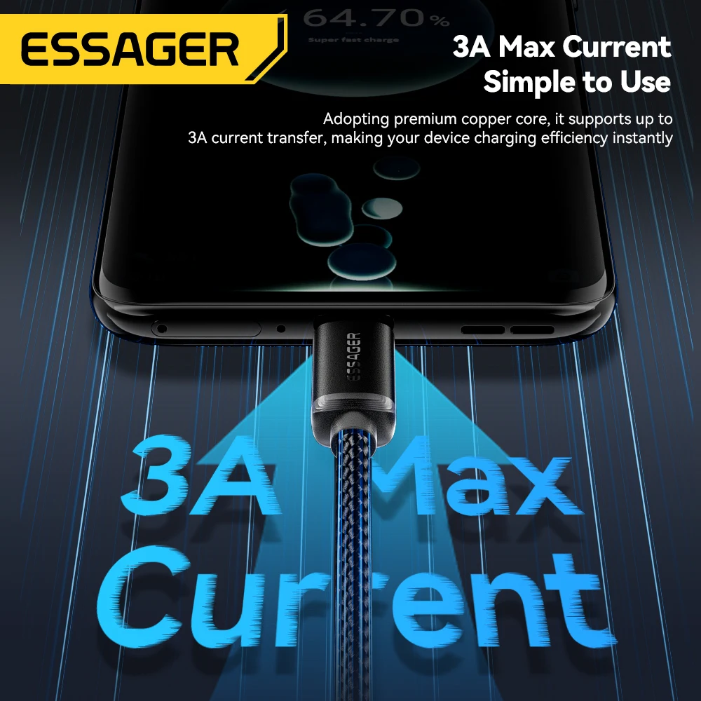 Essager 3 in 1 Multi USB A Charging Data Cable for iPhone 16 15 14 13 Pro Apple iWatch With USB Type C Lightning Charging Cable
