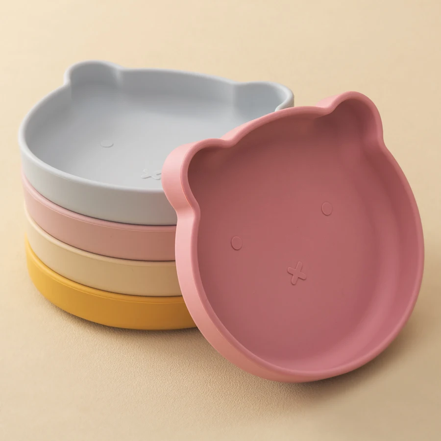1PC Silicone Baby Dishes Suction Dining Plate Cartoon Bear Shape Baby Plates Eating Training Baby Food Storage Kids Tableware 3