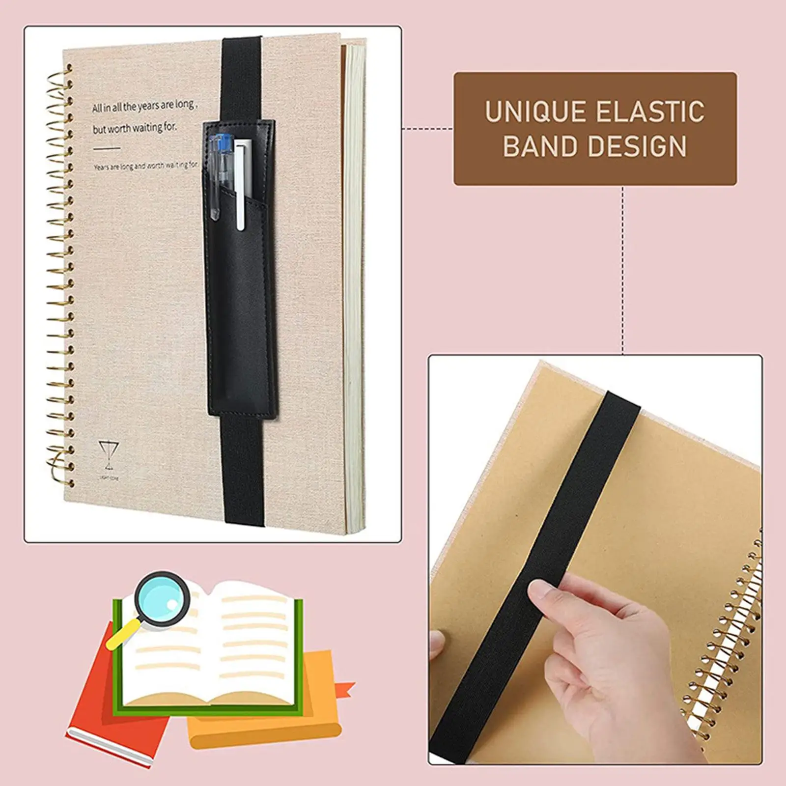 Pen Holder Adjustable Elastic Band PU Pen Sleeve Pouch Large Capacity