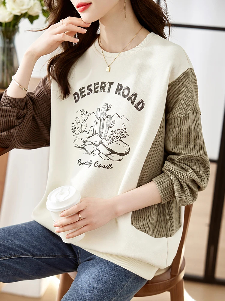 Kawaii Contrast Color Printed Sweatshirts Winter Women Pullovers Oversized Jumper Loose Casual Y2K Streetwear 2023 Autumn New