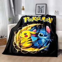 6 Size Warm Soft Pokémon Stitch Pikachu Print Blanket Fluffy Children and Adults Sofa Plush Bedspread Throw Blanket for Sofa Bed 1
