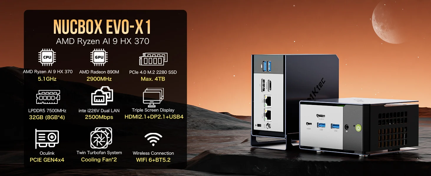 GMKtec EVO-X1 ミニPC Ryzen AI 9 HX-370 未開封 GMKtec EVO-X1 AMD Ryzen™ AI 9 HX 370