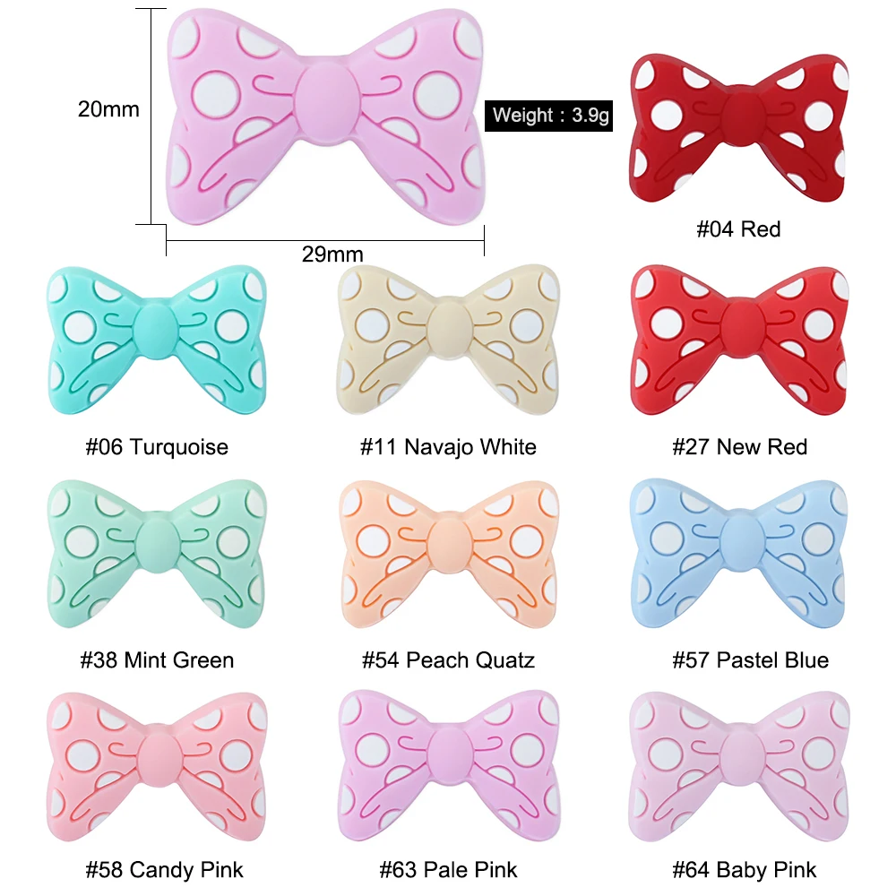 Silicone Bows Beads BPA Free DIY Loose Bead Teething Necklace Baby Pacifier Holder Accessories Food Grade Teether Bead 5pcs