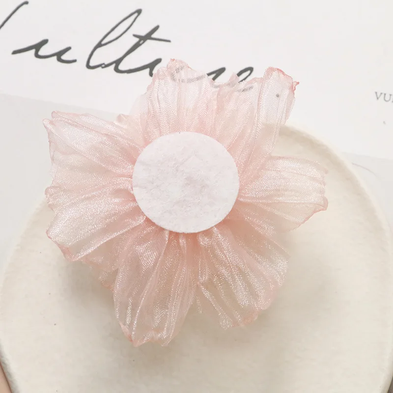 5 Teile/los Rosa Organza Blüten Blume Applikationen Nähen Für Stirnband Rose Stoff Blumen Für Haarnadel Ohrringe Zubehör – Detail 4