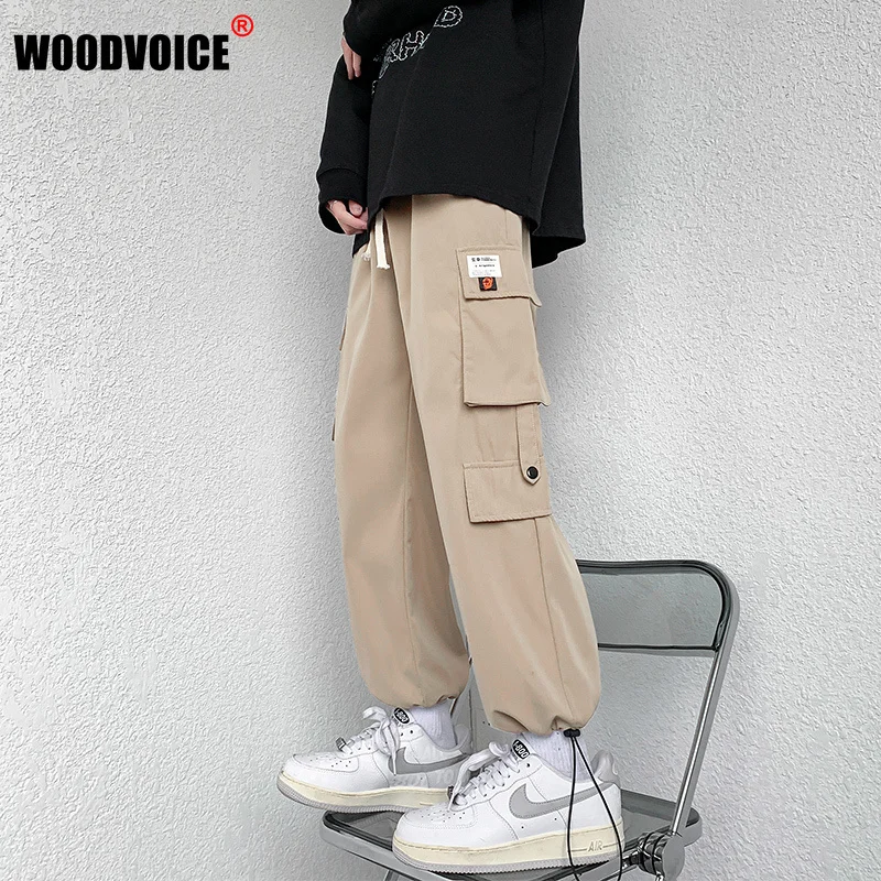 

Men's Pants Fashion Harajuku Straight Leg Trousers Solid Color Waist Men Casual Pants Multi-pocket Trousers Couple Cargo Pants
