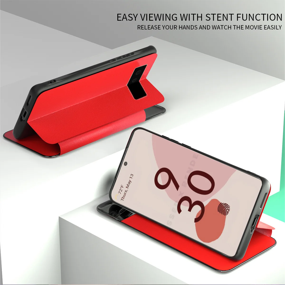 LEBE Custodia A Portafoglio Per Google Pixel 7 Pro - Pelle PU, 3 Slot Carte, Supporto Stand, Rosso