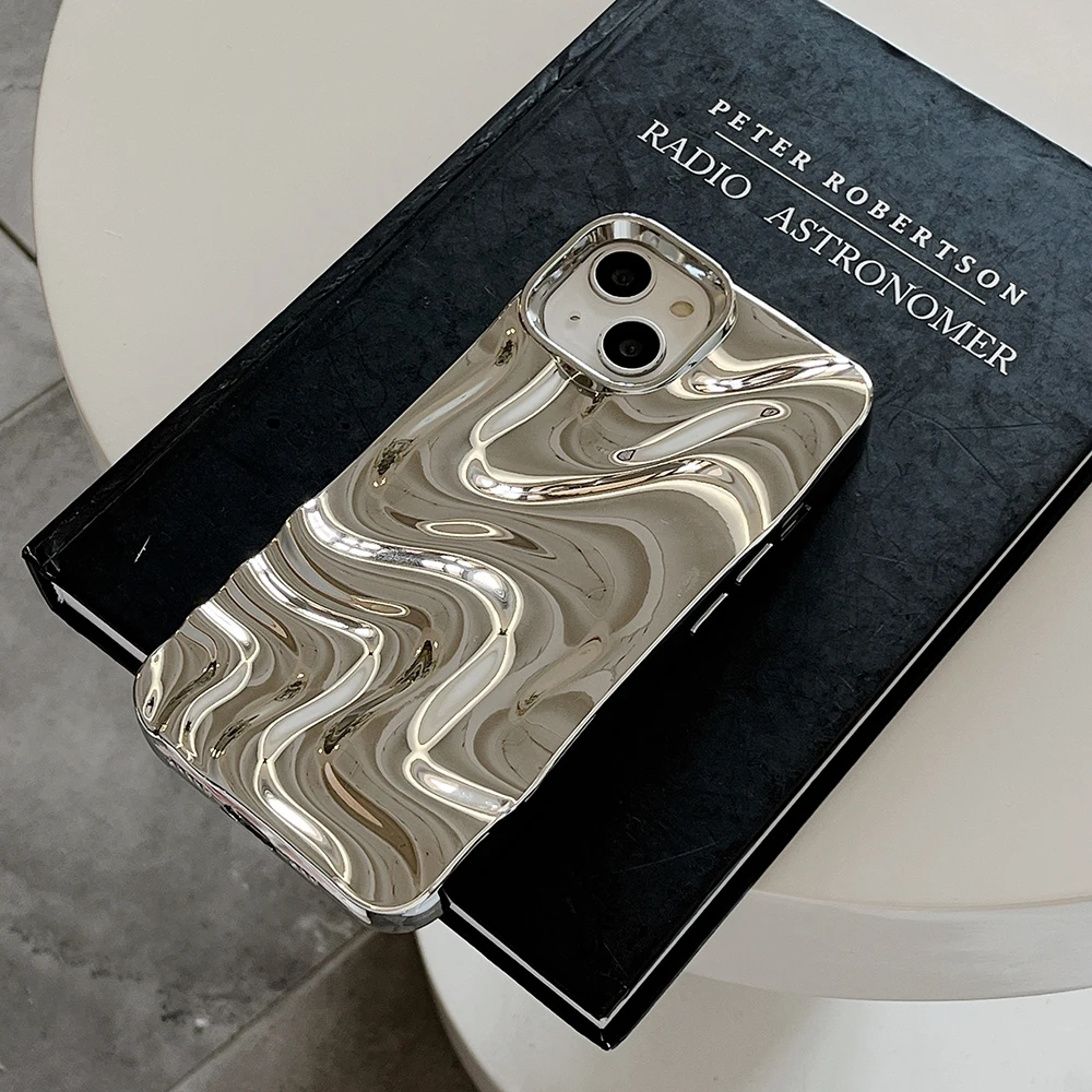 3D-Elektroplattierte Handyhülle mit Wasserwellenmuster in Silber für iPhone 18 17 16 15 14 13 12 11 Pro Max, weiche, stoßfeste Schutzhülle – Detail 5