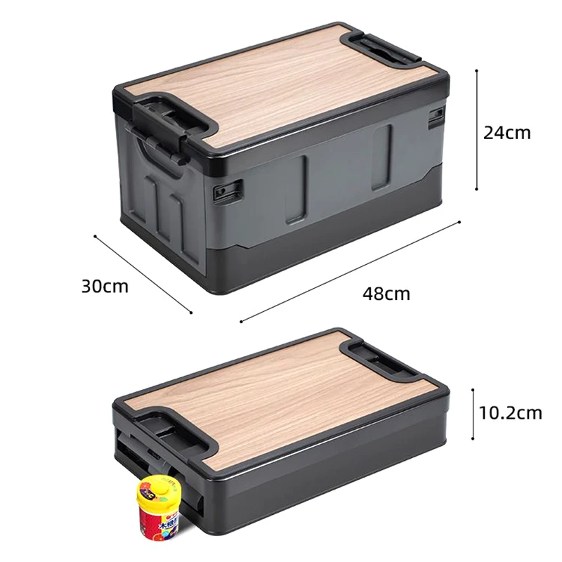 

35L Plastic Folding Storage Box Outdoor Picnic Car Trunk Wood Grain Storage Bin Large Capacity Organizers Camping Container Set