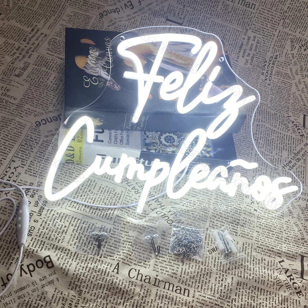 Happy Birthday Led Light Feliz cumpleanos Neon Sign Light for Birthday Party Decoration USB Powered Acrylic White Sign Lights