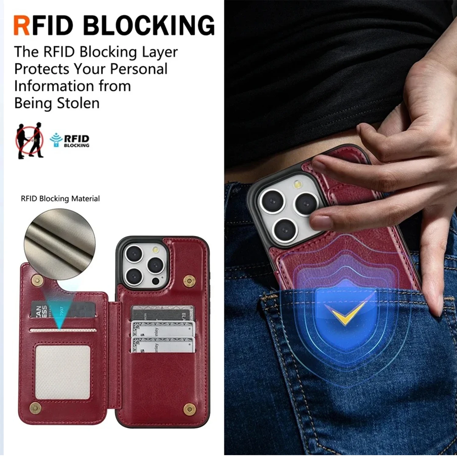 Premium Magnetic Leather Wallet Case with RFID Blocking Protection