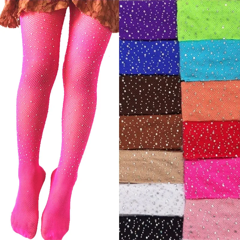 Toddler Kids Mesh Fishnet Net Rhinestone Bling Glitter Bedazzled Tube Socks Tights Stockings Girls Pantyhose kids pantyhose fishnet stockings toddler tights