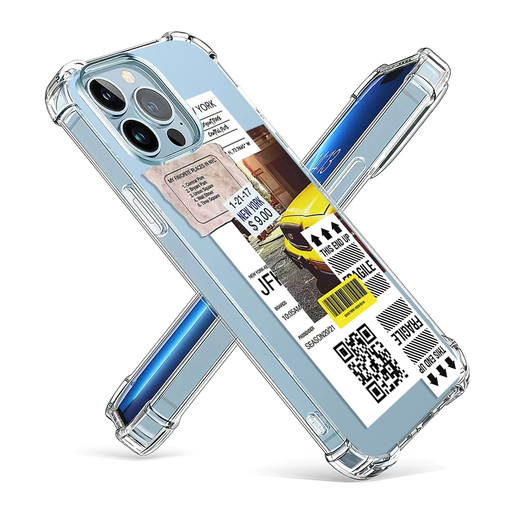 New York London Sticker Labels Phone Case For iPhone 15 14