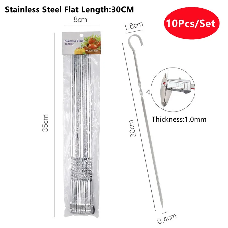 Description Picture 2 of itemStainless Steel Barbecue Skewers Stick Set, Reusable Kebab Sticks, Flat Metal, BBQ Tool, Meat, Shrimp, Chicken, 10 Pcs