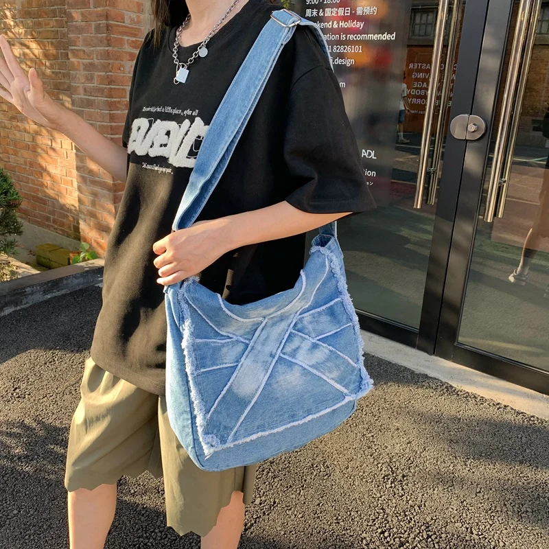 Tie-dye Denim Women's Bag New Jeans Flap Messenger Bag Y2K Canvas Shoulder Bag Cross Eco Bag Korean Shopping Pocket Book Satchel