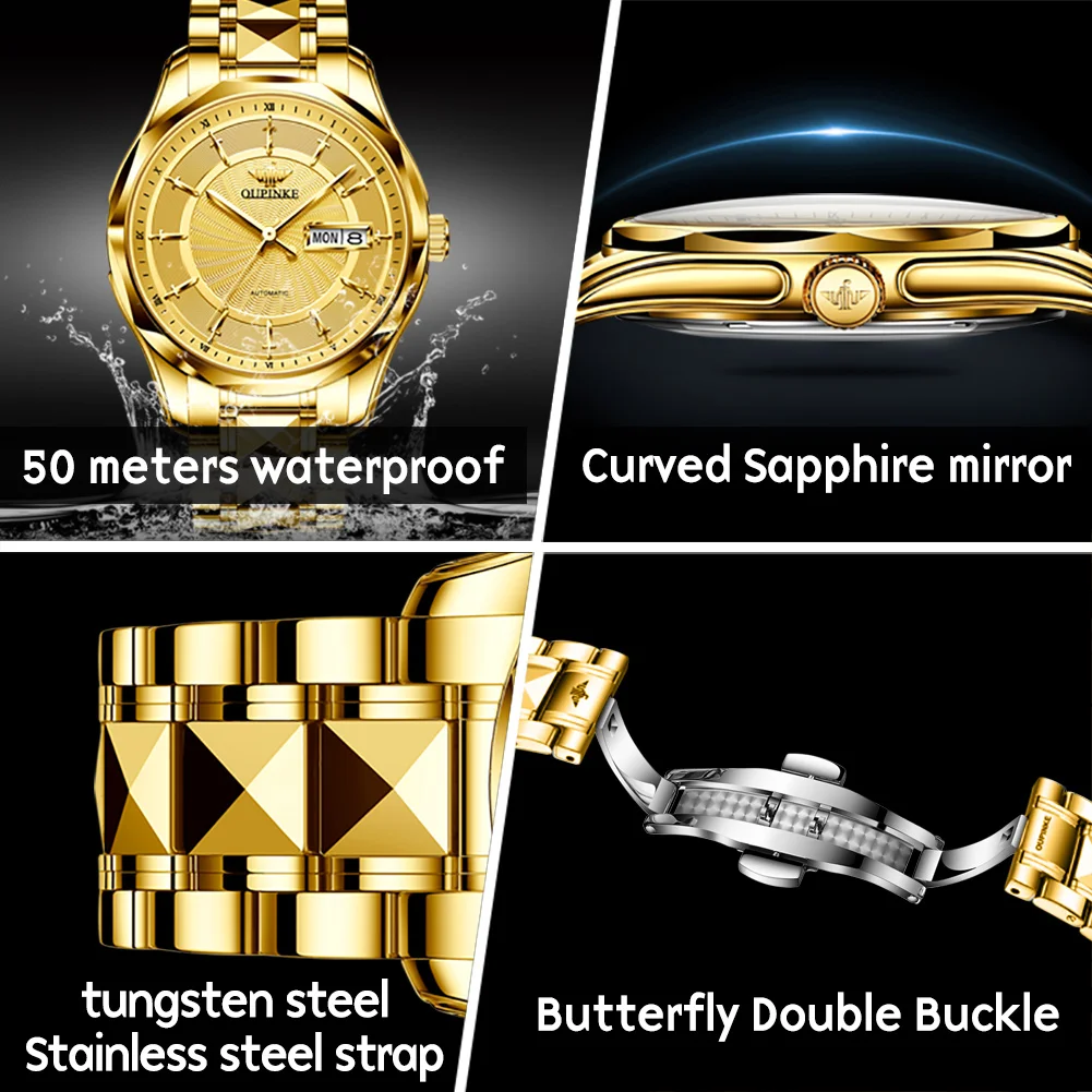 OUPINKE 3172 Men's Watches Dual Calendar Luxury Original Business Watches For Man Japan Automatic Mechanical Wristwatches Man